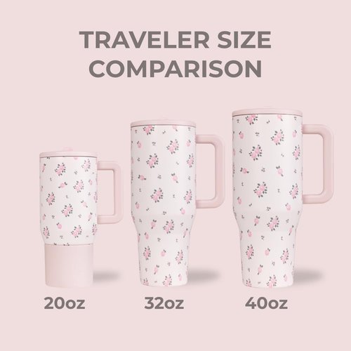HydroJug Traveler - 40 Oz Insulated Water Bottle with Handle & Flip Straw - Leak Resistant, Fits Cup Holder, Wildrose