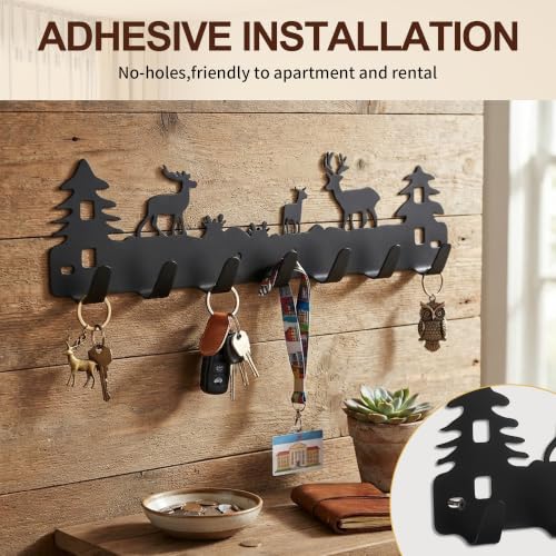 Deer Hook Rack 7-Hooks Adhesive & Screw Mount for Kitchen Bathroom Storage - Variation 2
