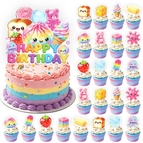 25 Pcs Squishy Cake Toppers Set for Birthday Party Decorations