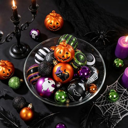 45pcs Halloween Tree Ornaments Set - Shatterproof Halloween Decorations with Jack-o'-Lantern, Bat, Ghost & Witches Hat Designs