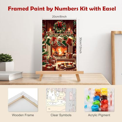 Christmas Paint by Numbers Kit for Adults with Socks Design, 8x12in Canvas & Frame