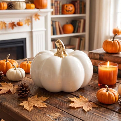 7-Inch White Ceramic Artificial Pumpkin Decor - Fake Halloween Fall Pumpkin, Variation of THIS listing: White a