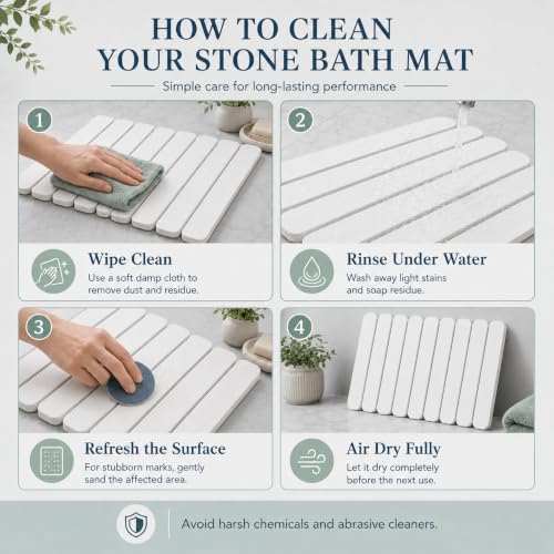 White Foldable Stone Bath Mat 23.6x15.5 Inch Quick-Dry Anti-Slip Shower Rug