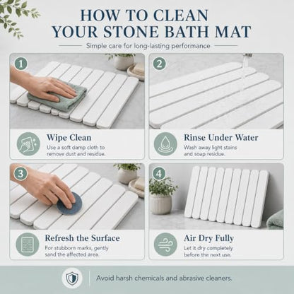 White Foldable Stone Bath Mat 23.6x15.5 Inch Quick-Dry Anti-Slip Shower Rug