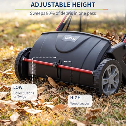 21 Inch Manual Push Lawn Sweeper with Red Frame and 3.5 Cu. Ft. Collector