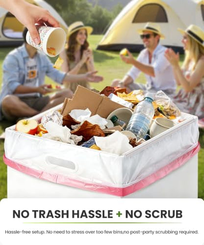 Disposable 30-Gallon Party Trash Cans with Rim Clips - 4 Pack