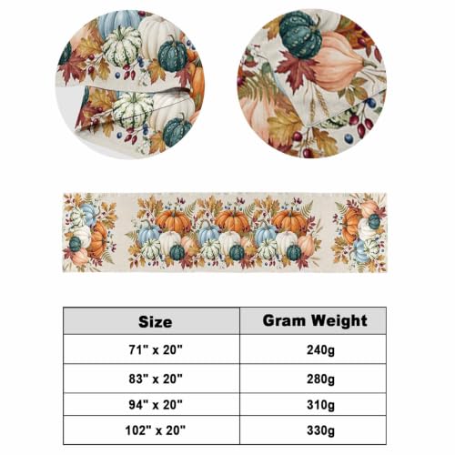 Fall Pumpkin Bed Runner for King Size Bed - 94x20 Inches, Orange, Beige, Green, Farmhouse Decor