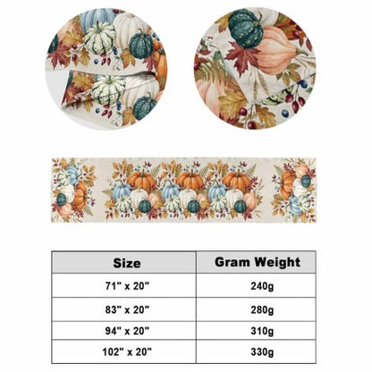 Fall Pumpkin Bed Runner for King Size Bed - 94x20 Inches, Orange, Beige, Green, Farmhouse Decor