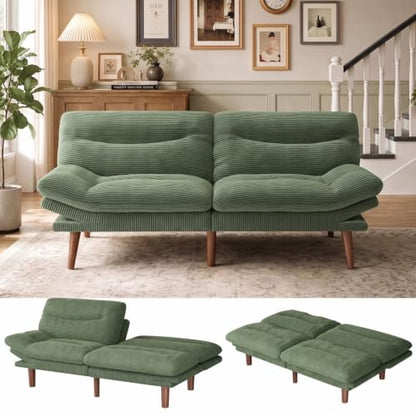 Marsail 66 Inch Futon Sofa Bed - Sage Green Convertible Couch & Sleeper