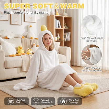White Goose Blanket Hoodie Onesie for Adults - Snuggly Duck Costume, Small
