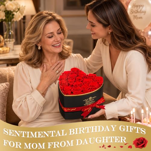 Long-Lasting Preserved Roses Gift Box - Heart-Red 16 Roses for Mom's Birthday