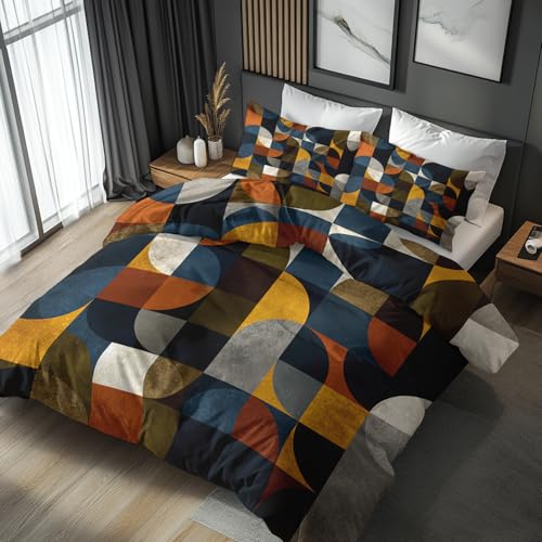 Multicolor Queen Size Geometric Duvet Cover Set - 3 Piece Bedroom Bedding