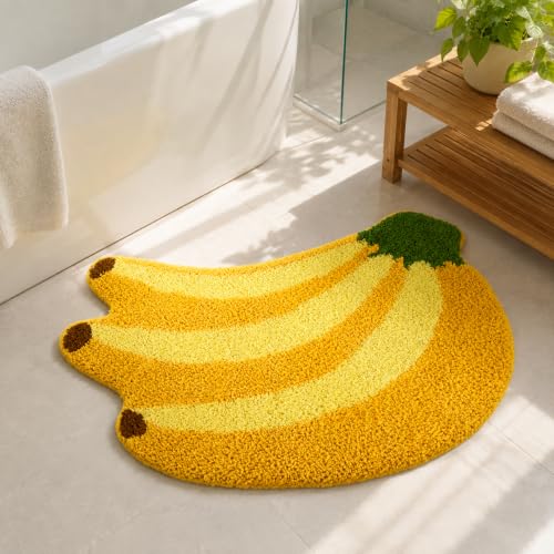 Banana Bathroom Rug - Cute Yellow Plush Non-Slip Bath Mat 31.5" x 19.7"