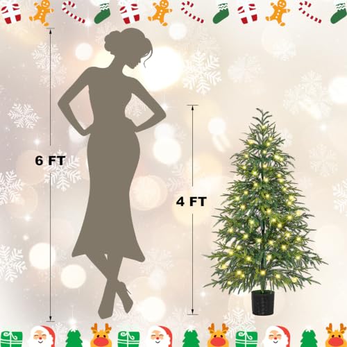 4 FT Pre-Lit Artificial Norfolk Christmas Tree Set - Potted, 2 Pack