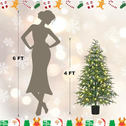 4 FT Pre-Lit Artificial Norfolk Christmas Tree Set - Potted, 2 Pack
