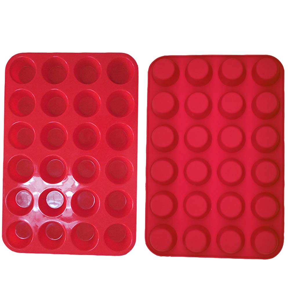 Qtopun Silicone Mini Muffin Pan, 4 Pack 24 Cups Silicone Mold Cups Baking Pan, Silicone Muffin Tins Baking Moulds-Red