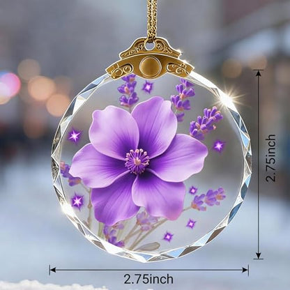 Purple Floral Crystal Christmas Ornament 2.75" Hanging Decor - YouerCrystal
