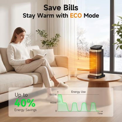 Indoor Space Heater 1500W PTC Ceramic with Thermostat & Remote Control