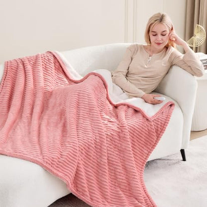Pink Ribbed Electric Heated Throw Blanket - Soft Flannel with 5 Heat Levels, Gift for Women - Variation 01