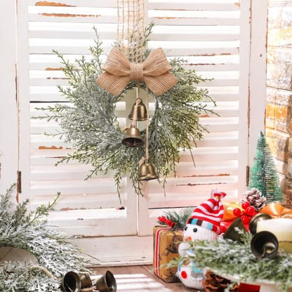 Mini Christmas Wreaths with Bells and Ribbons, 6 Pack - 10 Inch Holiday Decor