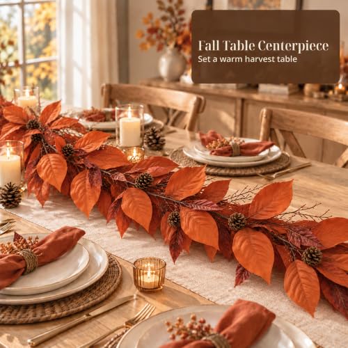 9 Ft Fall Garland for Mantel and Decor - Artificial Autumn Leaves