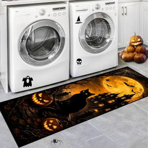 Halloween Pumpkin Black Cat Runner Rug 3D Non-Slip 2x6ft Pattern-1