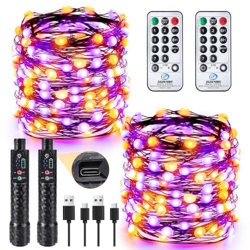 Rechargeable Halloween Fairy Lights 16.4ft 50 LED Orange & Purple 2 Pack
