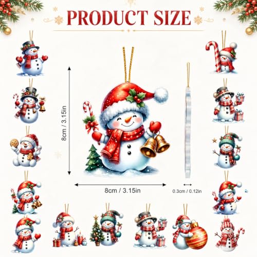 Christmas Snowman Hanging Ornaments Set - Style 2, 12Pcs Acrylic Holiday Decor