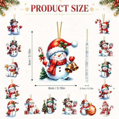 Christmas Snowman Hanging Ornaments Set - Style 2, 12Pcs Acrylic Holiday Decor