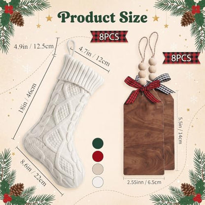 Large Christmas Stockings with Name Tags - 8 Pack in Red, Green, White, Khaki