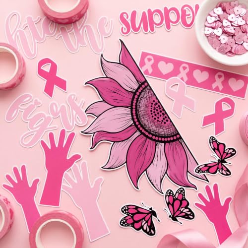 Breast Cancer Awareness Decorations Bulletin Board Set with Pink Ribbon Sunflowers