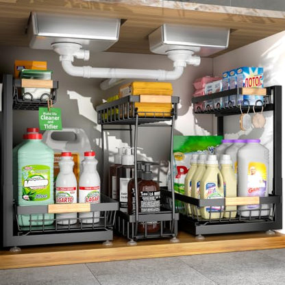 Sevenblue 3-Pack Under Sink Organizer Black - 2-Tier Pull-Out Cabinet Storage