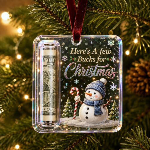 Snowman Christmas Cash Gift Ornament - Holographic Clear Holiday Keepsake