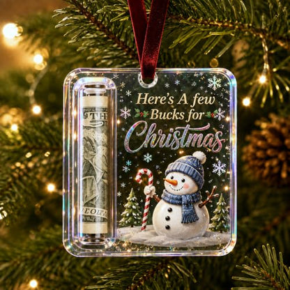 Snowman Christmas Cash Gift Ornament - Holographic Clear Holiday Keepsake