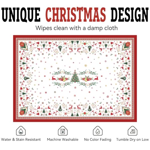Christmas Elements Waterproof Rectangle Tablecloth 60 x 84 Inch - Holiday Decor