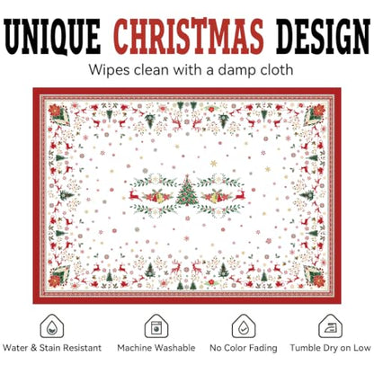 Christmas Elements Waterproof Rectangle Tablecloth 60 x 84 Inch - Holiday Decor