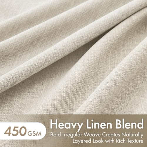 90 Inch Blackout Linen Curtains - Natural, 2 Panels, Pinch Pleat, Room Darkening