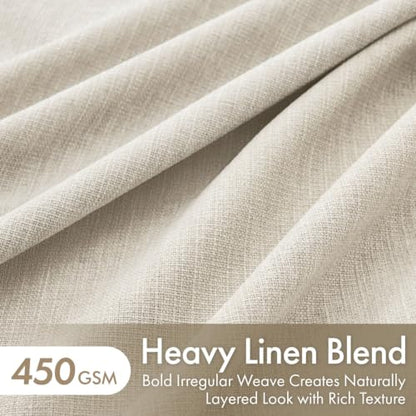 90 Inch Blackout Linen Curtains - Natural, 2 Panels, Pinch Pleat, Room Darkening