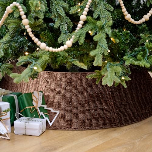 Hommtina Christmas Tree Collar - 42-Inch Rustic Woven Tree Base Cover Brown4