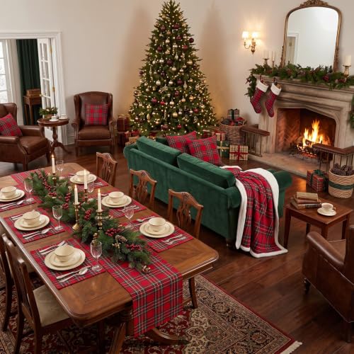 Christmas Scottish Tartan Plaid Decoration Set - Red, 10 Pieces