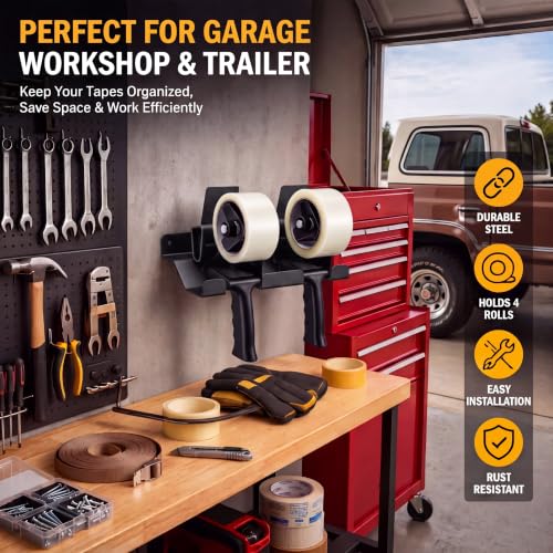 Pelopy Aluminum Wall Mount Tape Gun Holder Dispenser - Black, 2 Roll Capacity