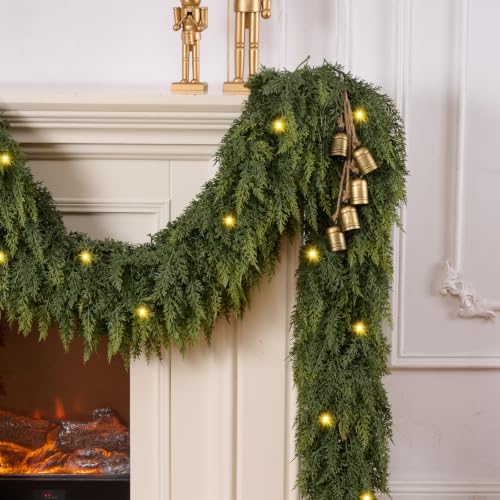 9FT Pre-Lit Christmas Cedar Garland with Lights - Realistic Faux Pine for Holiday Decor - Variation of THIS listing