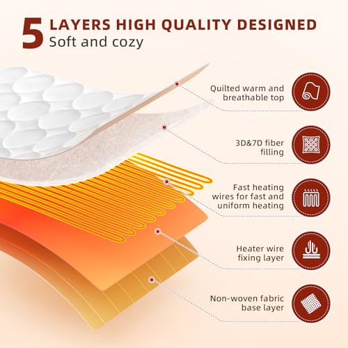 King Size Heated Mattress Pad with Dual Control - White, 9 Settings, Auto Off