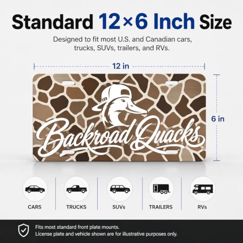 Backroad Quacks Duck Camo Aluminum License Plate Decor - 6x12 Inches, Outdoor Wildlife Display