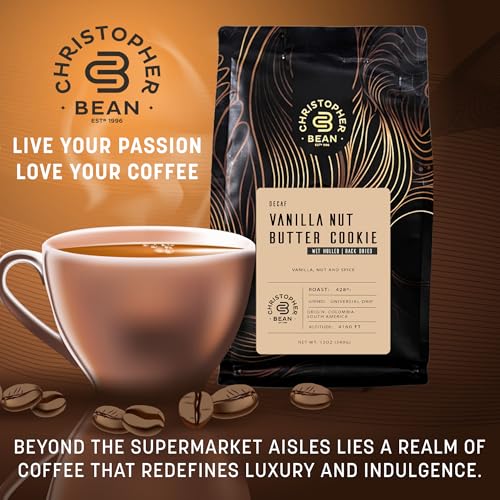 Christopher Bean Coffee - Vanilla Nut Butter Cookie Flavored Coffee, Relaxing After Dinner 100% Arabica, No Sugar, No Fats, Decaf Ground Vanilla Nut Coffee Beans, Non-GMO, (12-Ounce)