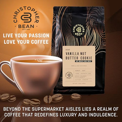 Christopher Bean Coffee - Vanilla Nut Butter Cookie Flavored Coffee, Relaxing After Dinner 100% Arabica, No Sugar, No Fats, Decaf Ground Vanilla Nut Coffee Beans, Non-GMO, (12-Ounce)