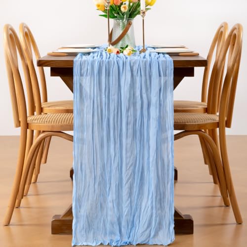 Light Blue Cheesecloth Table Runner Boho Fall Gauze 8 Pack - 17x108 Inches
