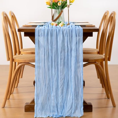 Light Blue Cheesecloth Table Runner Boho Fall Gauze 8 Pack - 17x108 Inches