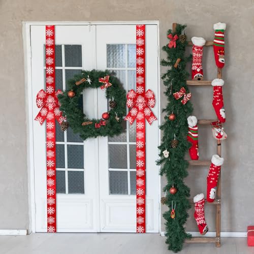Christmas Velvet Snowflake Bow Decor - Red 6 Pcs Cabinet & Door Decoration