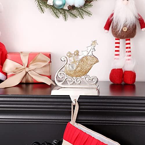 Reindeer Christmas Stocking Holders Set of 2 - Silver Anti-Slip Mantle Hangers